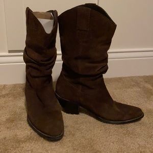 Brown suede cowboy boots